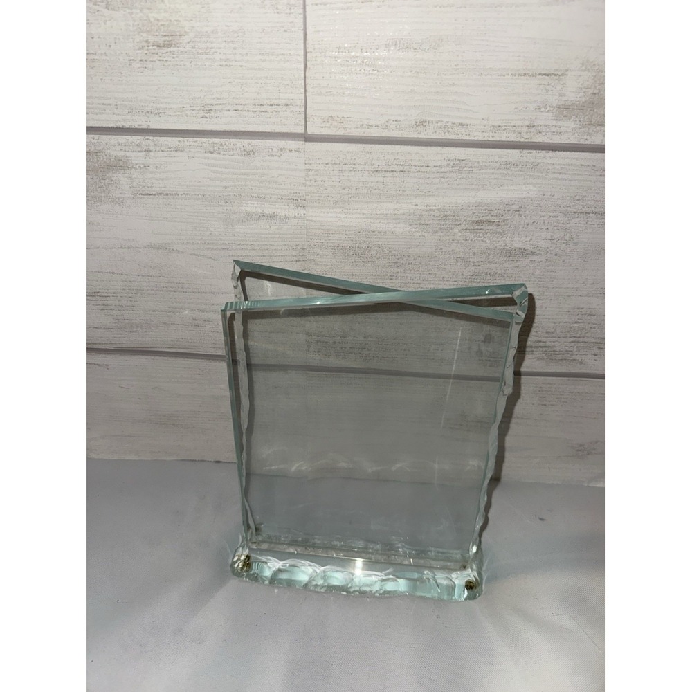 Andrew Pearson Design Cut Glass Crackled Edge Photo Frame Stand Heavy Geometric